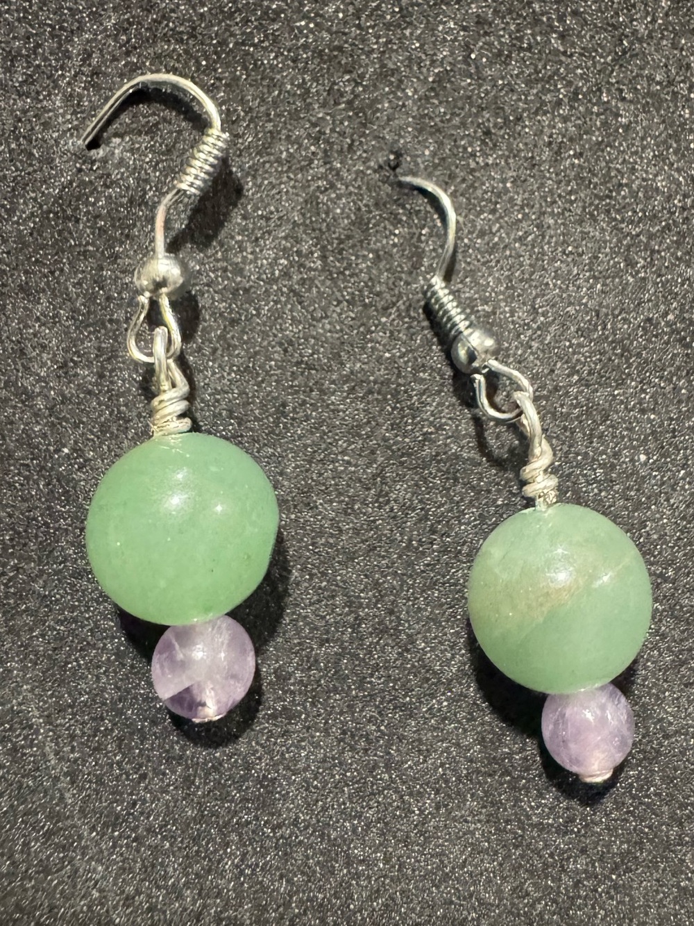 Handmade Green adventurine and amethyst Bead Drop Earrings - Women Jewelry